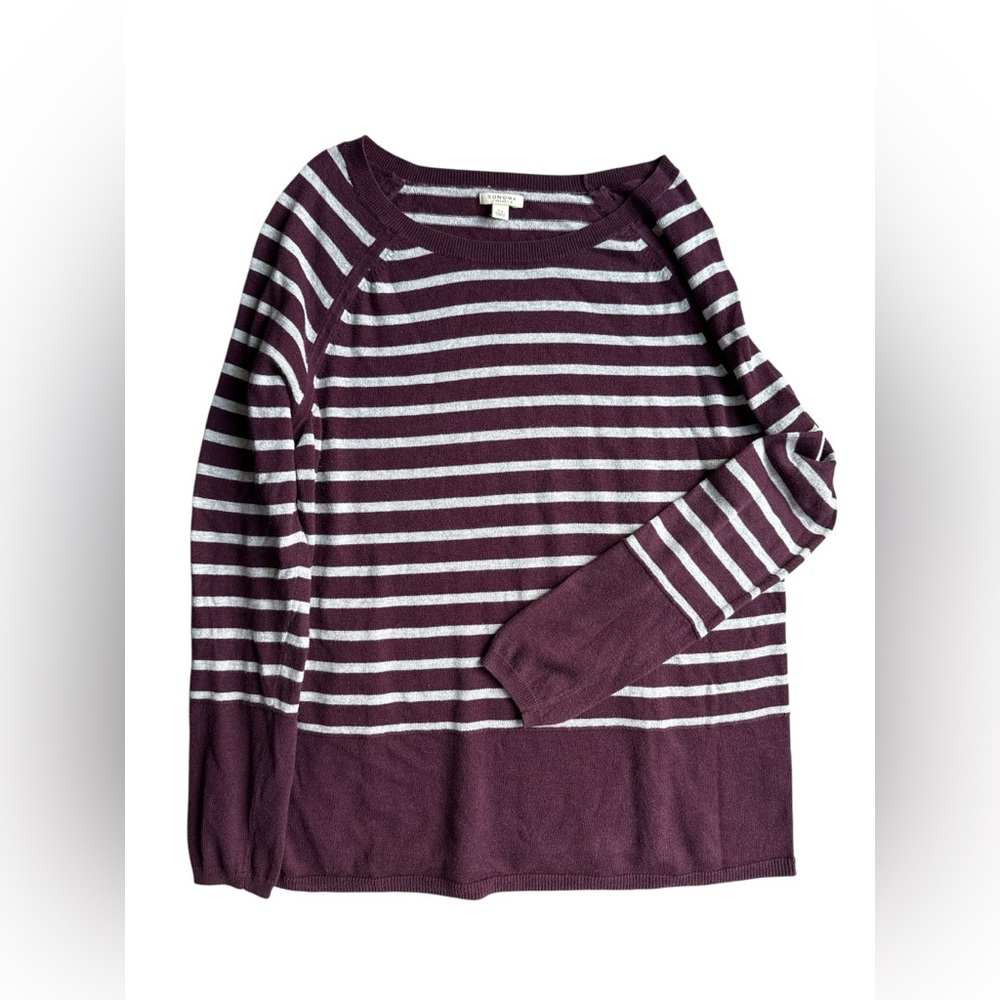 Sonoma Burgundy and Light Gray Striped Sweater